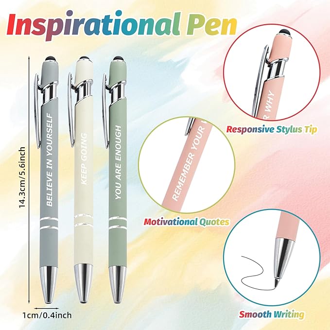 60 Pcs Inspirational Pens Kit with Stylus Tip & Sayings – 30 Motivational Pen + 30 Individual Bags – Uplifting Quote & Positive Ideas – For Teachers, Office, School, Meetings, Team Events(Foggy Hues)