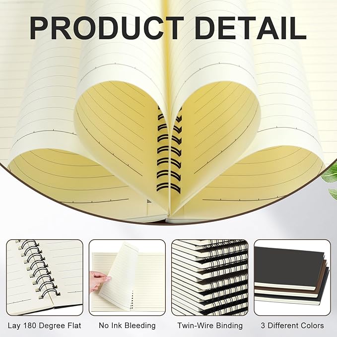 Yahenda Spiral Notebook Bulk A5 Journal Lined 8.3'' x 5.5'' Writing Composition Paper Small Notepad Subject Notebook for Students Office Business Back to School Supplies(Dark Color,3 Pcs)