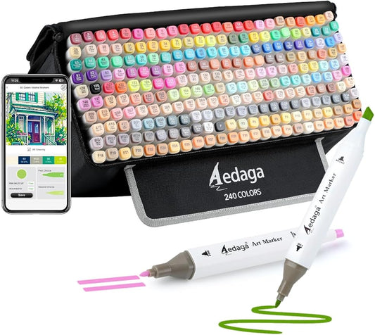 240 Colors Alcohol Markers with Free App, Dual Tip Art Marker with Kickstand Case for Artists Adults and Kids. Alcohol Based Markers for Coloring Painting Sketching and Drawing, Great Gift
