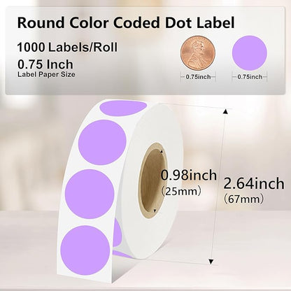 0.75 Inch Dot Stickers, 1000PCS 3/4" Round Thermal Printable Labels for Instant Organization, Color Coding Files, Tab Pages, Calendar Marking & Junk Journals,Light Purple