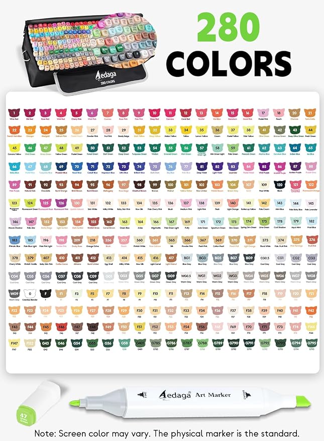 280 Colors Alcohol Markers with Free App, Dual Tip Art Markers with Kickstand Case for Artists Adults and Kids,Alcohol Based Marker for Coloring Painting Sketching and Drawing, Great Gift