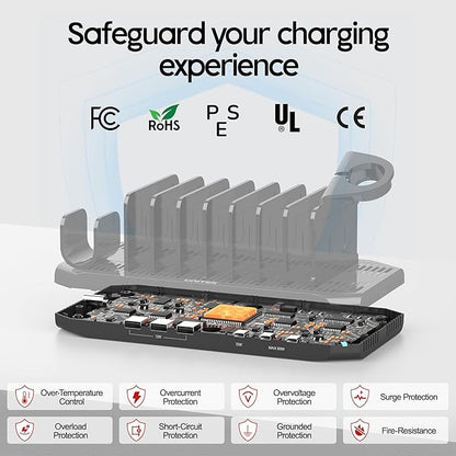 Unitek USB C Charging Station for Multiple Devices Apple - 6 Port MacBook Laptop Charging Dock with Type-C PD 60W Fireproof Fast Charging Stand with Smartwatch & Airpods Holder for iPhone iPad Tablet