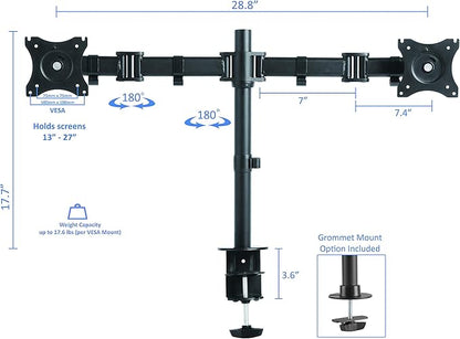 Rocelco Standing Desk Converter with Dual Monitor Mount - 31.5 Inch Sit Stand Up Tabletop Riser with Tablet Holder, Height Adjustable Workstation - Deep Keyboard Tray for Laptop - Gray (R VADRG-DM2)