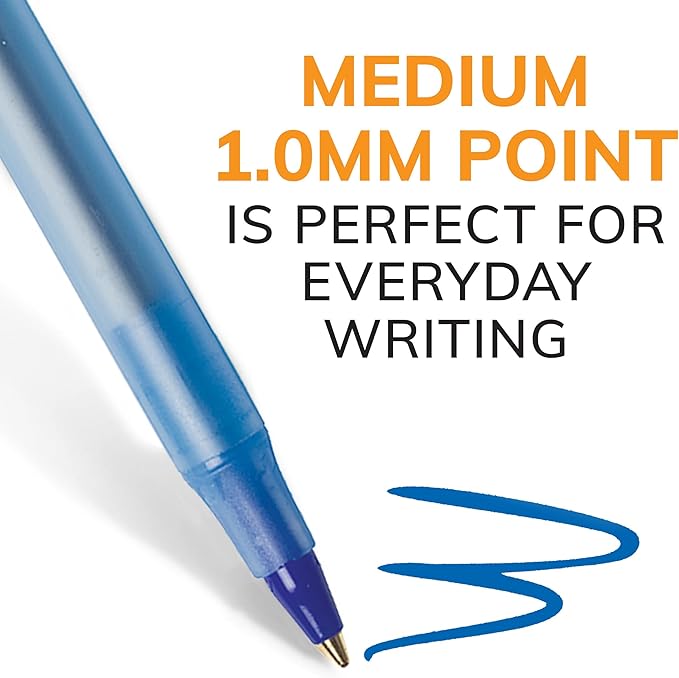 BIC Round Stic Xtra Life Blue Ballpoint Pens, Medium Point (1.0mm), 12-Count Pack of Bulk Pens, Flexible Round Barrel for Writing Comfort, No. 1 Selling Ballpoint Pens
