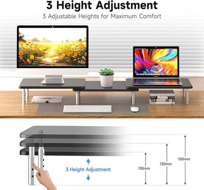 suptek Dual Monitor Laptop Stand Riser with Adjustable Length and Angle,Office Desktop Organizer Computer Stand for 2 Monitors for PC Monitor Laptop Printer(MST023)