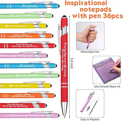 Outus 72 Pcs Inspirational Gift Set Motivational Notepads with Pens Cute Sticky Notes Positive Pens Encouragement to Do List Memo Pads for List Study Planner Office Supplies Gift (Classic Style)