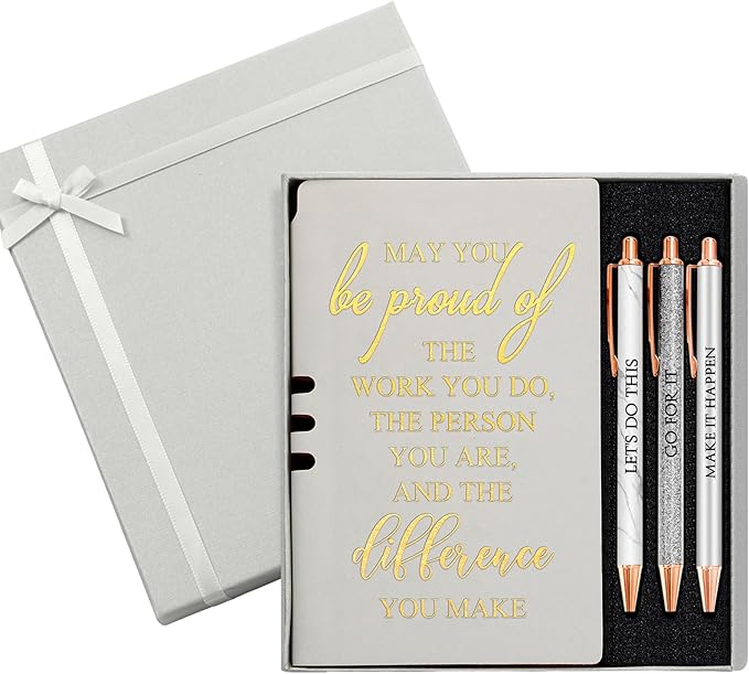 5 Pcs Employee Appreciation Gift Christmas Leather Journal Notebook 3 Ballpoint Pens with Box Thank You for Nurse Medical Assistant Coworker Teacher Social Worker Vet Tech Volunteer(Silver)