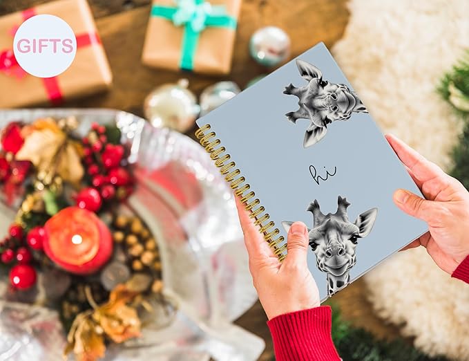 Giraffe Notebook Journal,Blue Cute Animal Notebook Journal for School Women Teen Girls Kids,Giraffe Gifts for Animal Lovers,Hardcover Spiral Notebooks for Work Notes Journaling,5.5x8.3 Inch