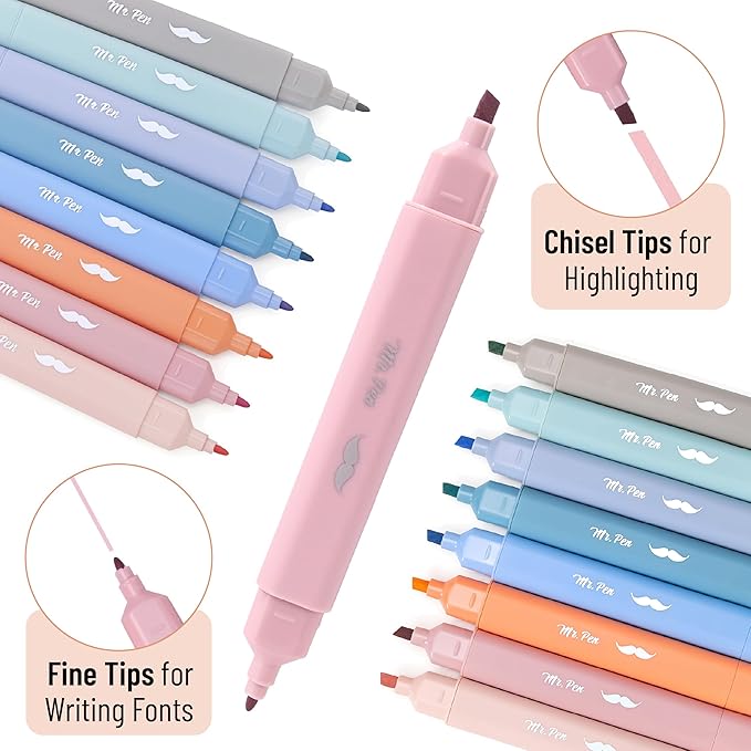 Mr. Pen- Aesthetic Bible Highlighters No Bleed Through Assorted Color, 8pcs, Ocean Mist, Cute Highlighter Dual Tip for Journaling Supplies and School Accessories, Bible Highlighters and Pens No Bleed