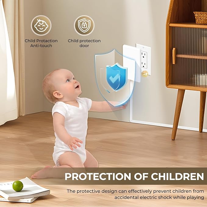 Outlet Concealer Power Strip | 5ft Flat Extension Cord | Ultra-Thin Outlet Cover Extension Cord with 3AC Outlets-,Universal Size,1625W for Kitchen, Home Improvement, Child & Pet Safe