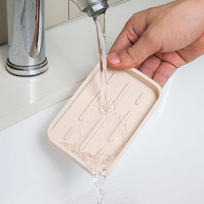 Silicone Kitchen Sink Organizer Tray for Multiple Usage,Easy Clean Sponges Holder for Kitchen Bathroom Counter or Sink,Dish Soap Dispenser,Scrubber,Bottle,Cup Tapioca 4.9”x 3.2”