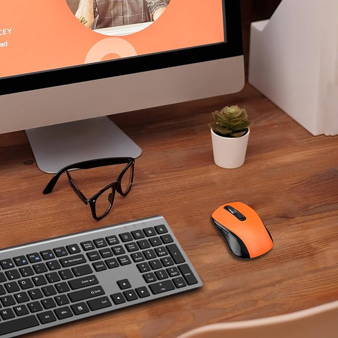 Wireless Mouse With Side Buttons Suitable for Laptops PC Chromebook Mac MacBook Silent Mouse with USB Nano Receiver 2400 DPI Anti Slip Scroll Wheel 6-Button Ergonomic Wireless Computer Mouse - Orange
