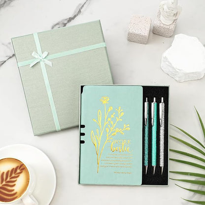 5 Pcs Work Besties Gifts for Women Set Leather Journal Ballpoint Pens with Box Thank You Appreciation Gift for Thanksgiving Christmas Birthday Work Bestie Gifts Coworker Friend (Green)