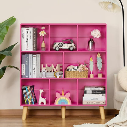 LEYAOYAO Bookshelf,3 Tier Book Shelf with Legs,Pink Modern Bookshelf,Large Freestanding Open Modern Bookshelves,Display Bookcases Decor Furniture for Nursery