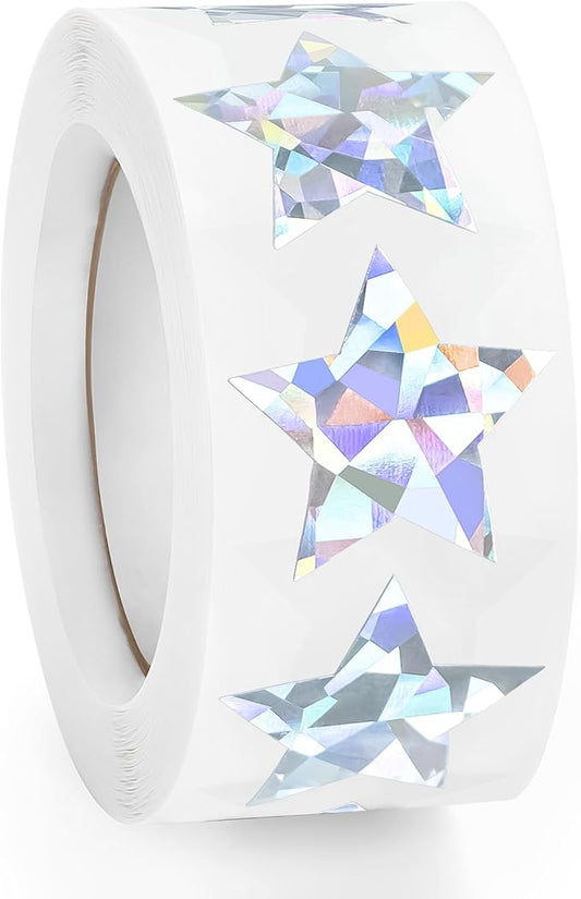 500 PCS Holographic Silver Star Stickers, 1 inch Self Adhesive Metallic Glitter Foil Stickers Sparkly Star Sticker Reward Behavior Chart Labels for Kids Students Teachers Supplies