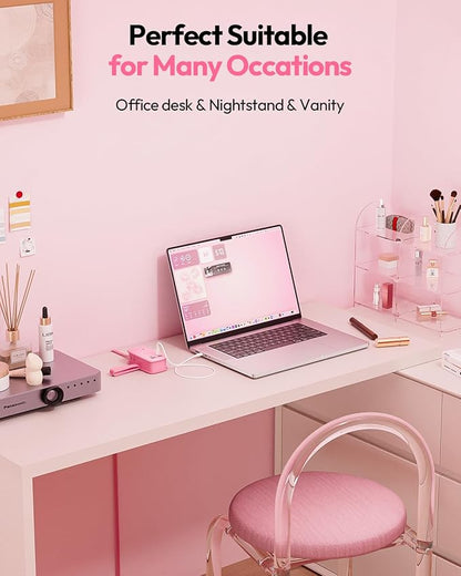 NTONPOWER GAN Ultra 65W Pink Fast Charging Station, Travel Power Strip with 3 Outlets 4 USB (2 USB C), Pink Extension Cord 4Ft, Kawaii Cute Accessories Compatible with MacBook, iPhone