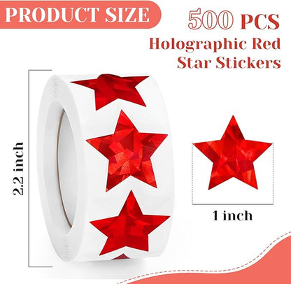 500 PCS Holographic Red Star Stickers, 1 inch Self Adhesive Metallic Glitter Foil Stickers Sparkly Star Sticker Reward Behavior Chart Labels for Kids Students Teachers Supplies
