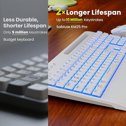 White Keyboard and Mouse Wireless Combo, 4000mAh Rechargeable Backlit Quiet Keyboards mice set, USB Ergonomic Key Board with Wrist Rest & Phone Holder for PC, Mac, Windows, Natural Soft Typing—SABLUTE