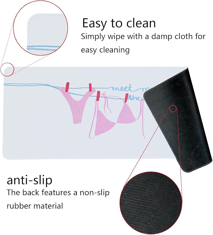 Pink Sexy Bikini Mouse Pad,Pink Girly Ocean Beach Themed Mouse Pads,XL Large Coastal Ocean Desk Mat,Meet Me at The Beach,Preppy Girly Summer Desktop Decor Art,Gifts for Girls,31.5x11.8 Inch