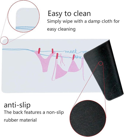 Pink Sexy Bikini Mouse Pad,Pink Girly Ocean Beach Themed Mouse Pads,XL Large Coastal Ocean Desk Mat,Meet Me at The Beach,Preppy Girly Summer Desktop Decor Art,Gifts for Girls,31.5x11.8 Inch