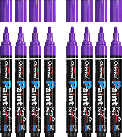 Overseas Purple Acrylic Paint Markers - 8 Pack Medium Tip Acrylic Paint Pens, Water Based, Quick Drying, Waterproof, Non Toxic Permanent Markers for Rock, Wood, Plastic, Metal, Canvas, Glass, Fabric
