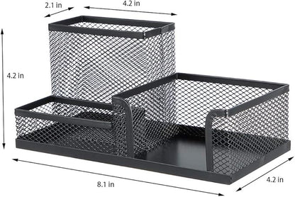 Pen Holder Mesh Metal Pencil Holder Desk Organizers Black for Desk Office with 3 Compartments Pencil Holders,Desktop Storage Caddy Organization,Suitable for School, Home,Black