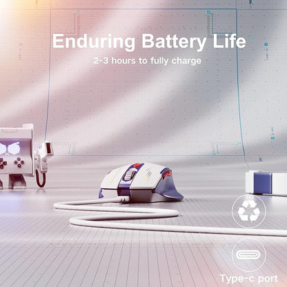 Uineer Wireless Mouse, [Upgraded] Visible Battery Display，Rechargeable Laptop Mice 2.4G USB, 4 Adjustable DPI Levels,Optical Ratón Wireless for Laptop PC Computer,White and Blue