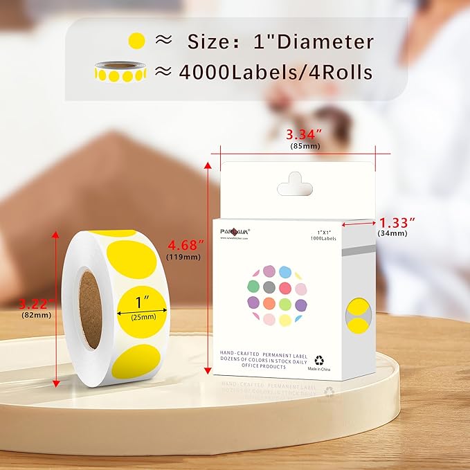 PARLAIM 4 Rolls 4000PCS 1 inch Round Color Coding Circle Dot Labels,Color- Coding Label Sticker for Home Office Classroom(Yellow)