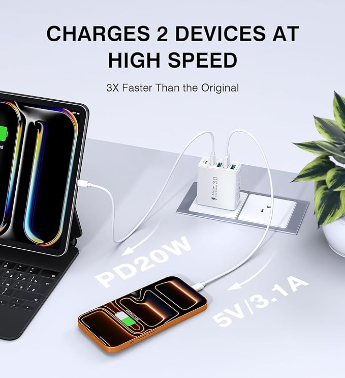 [2-Pack] USB C Wall Charger, 60W USB C Charger Block 5-Port PD Fast Charging Blocks + QC Power Adapter Brick Cube Multiport USB A Plug,Type C Cube for iPhone 17/16/15/14/13/12/Pro,Samsung,for Switch