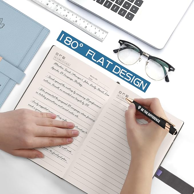 ENOMY Personalized A5 Notebook Set 300 Pages Custom Notebook PU Leather Personalized Journal with Storage Pocket for Writing College Office Business Gift, Blue