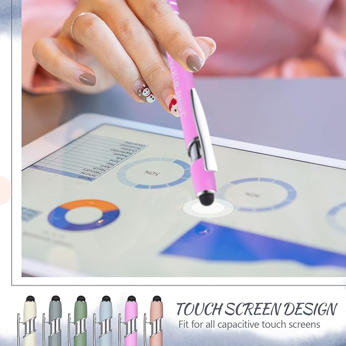 Zonon 12 Pcs Inspirational Pens Bulk Funny Ballpoint Pen with Stylus Tip Motivational Gifts for Christmas Teacher Coworkers Nurse School Office Supplies(Morandi,Boss Lady)