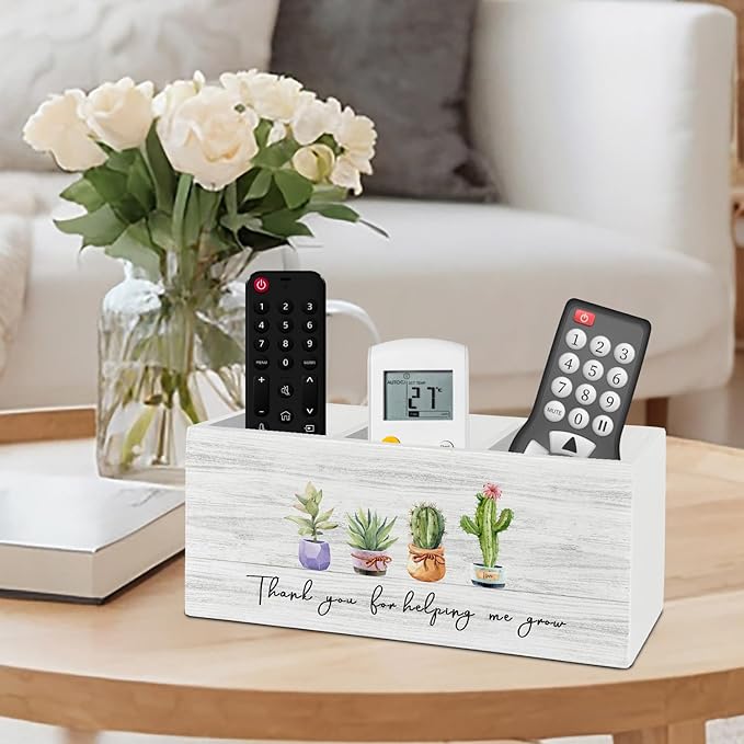 Teacher Pen Pencil Holder Organizer for Desk Accessories, Teacher Appreciation Gifts, Thank You for Helping Me Grow Wooden Box Sign Desk Decor for Office Decoration, Best Teachers Gifts