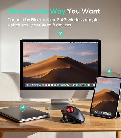 Nulea M511 Wireless Trackball Mouse, Rechargeable Ergonomic Thumb-Control Mouse with Tilt Stand, Smooth & Precision Tracking, 3 Device Connection (Bluetooth or USB Receiver), for PC/Mac/Laptop-Red