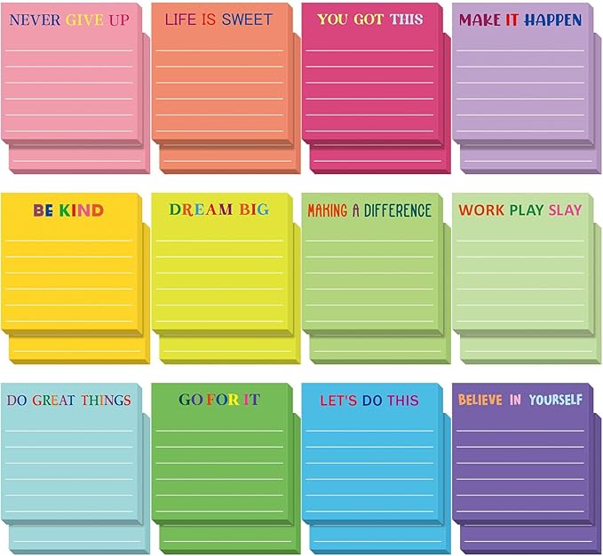 Yinder 48 Pcs Inspirational Sticky Notes Christmas Stocking Stuffers Motivational Sticky Notes Pad Employee Appreciation Gift Bulk for Teacher Nurse Coworker Office 3 x 3'' (Motivational,Dark Color)