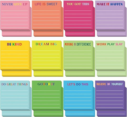 Yinder 24 Pcs Inspirational Sticky Notes Christmas Stocking Stuffers Motivational Sticky Notes Pad Employee Appreciation Gift Bulk for Teacher Nurse Coworker Office 3 x 3'' (Motivational,Dark Color)