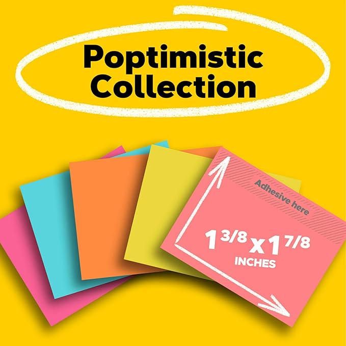 Post-it Mini Notes, 1 3/8 x 1 7/8 in, 24 Pads, America's #1 Favorite Sticky Notes, Poptimistic Post-it Notes, Aqua Blue, Vital Orange, Neon Green, Guava Pink