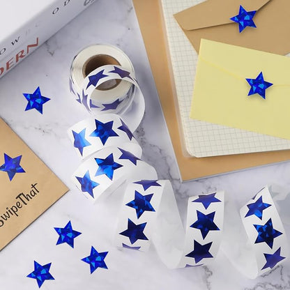 500 PCS Holographic Blue Star Stickers, 1 inch Self Adhesive Metallic Glitter Foil Stickers Sparkly Star Sticker Reward Behavior Chart Labels for Kids Students Teachers Supplies