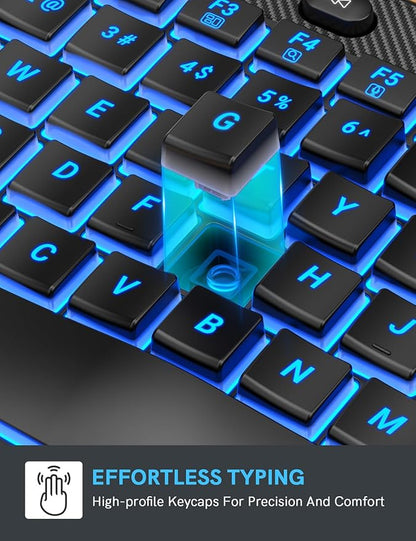 SABLUTE Ergonomic Wireless Keyboard and Mouse Combo - Wave Keyboard with Soft Leather Wrist Rest, Resistant Keys, RGB Backlit Rechargeable Set for PC/Mac/Chromebook (Black)