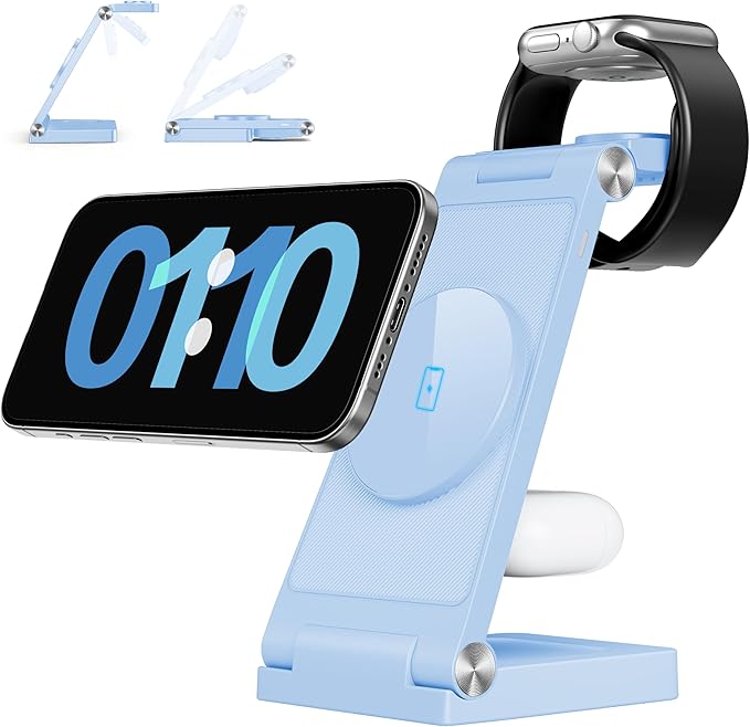 RYND 2025 Traveling Wireless Mag-Safe Fast Charging Station,Magnetic 3 in 1 Charger with Light for iPhone 16 15 14 13 12 Pro Max Plus,Apple Watch Series & Air pods 4 3 2 Pro-Gifts for Wife & Husband