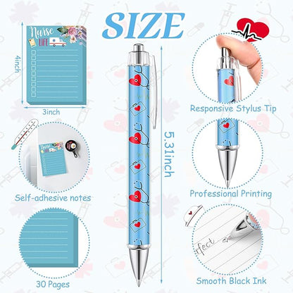 20 Pcs Nurse Practitioner Gifts for Women Nurse Makeup Bags Cosmetic Bag Nursing Supplies 3x4 Funny Sticky Notes Floral to Do List Notepads and Ballpoint Pens Office Supplies for Nurse