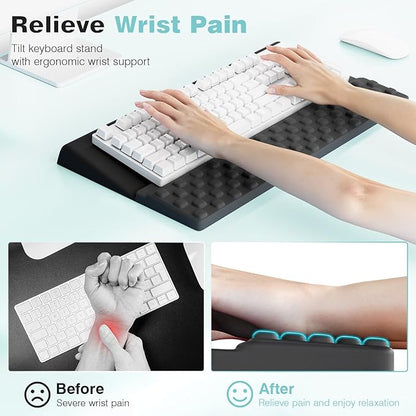 Ospelelf Keyboard Stand with Wrist Rest Comfortable Ergonomic Riser Holder Pad for Typing Black Gray