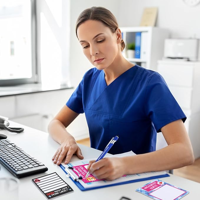 Geyee 24 Pcs Fun Nurse Sticky Notes with Funny Pens Fun Notepads for Adults Coworkers Nurse 3 x 4 Inch to Do List Notepads with Sayings Pen for Lab Week Gifts Teacher Office Supplies