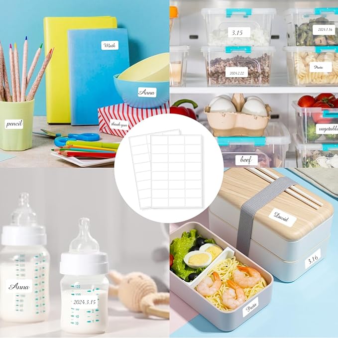 STARLIBOO Removable Labels, Removable Colored Labels Stickers, Self-Adhesive Rectangular Stickers Water/Oil/Tear Resistant for Food Containers/Classroom/Storage (8 Colors, 360 Labels)