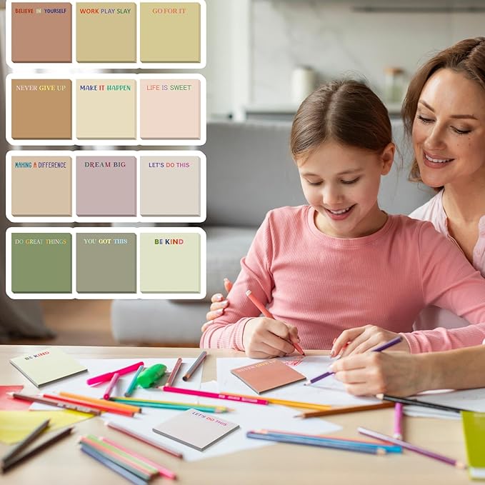 Yinder 24 Pcs Inspirational Sticky Notes Christmas Stocking Stuffers Motivational Sticky Notes Pad Employee Appreciation Gift Bulk for Teacher Nurse Coworker Office 3 x 3'' (Motivation,Boho)