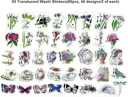 200PCS Vintage Scrapbooking Supplies Pack, Aesthetic Scrapbook Sticker Paper Art Journaling Kit for Bullet Junk Journals,Planner,Cottagecore Decor Gifts (Purple Series)