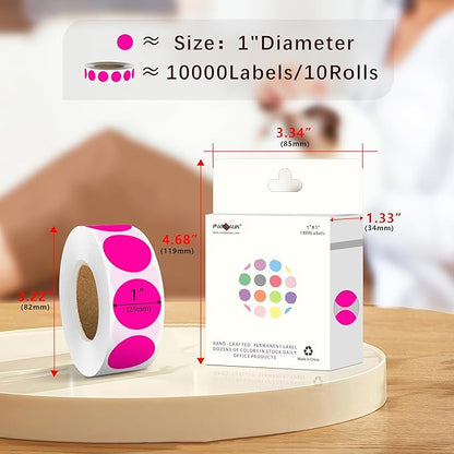 PARLAIM 1 Inch Round Color-Code Dot Stickers,10000per/10 Rolls dots Label Dispenser Box, Fluorescent Pink Circle Stickers Label for Office Home(Fluorescent Pink)