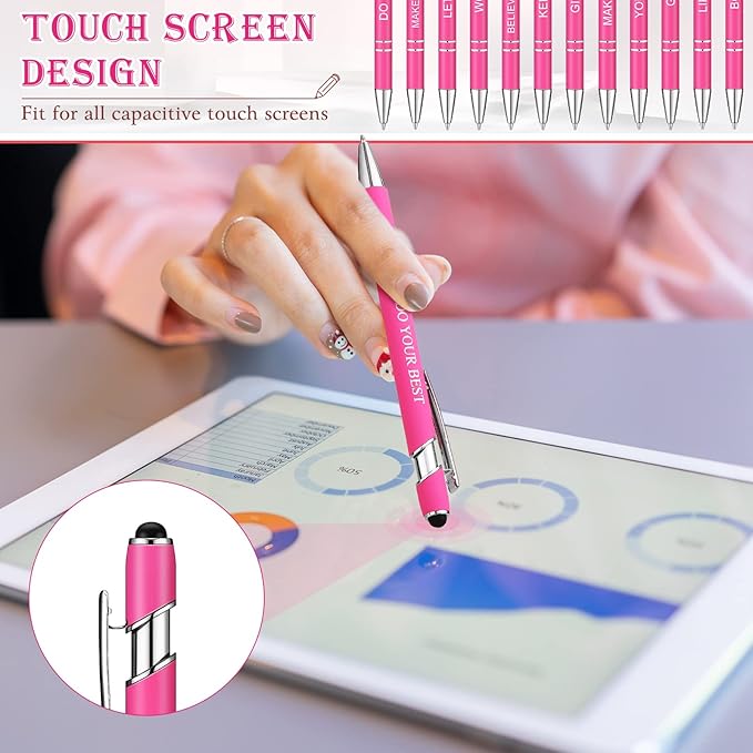 Zonon 12 Pcs Inspirational Pens Bulk Funny Ballpoint Pen with Stylus Tip Motivational Gifts for Christmas Teacher Coworkers Nurse School Office Supplies(Pink,Boss Lady)