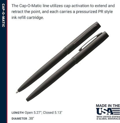 Fisher Space Pen Military Cap-O-Matic Space Pen, Ballpoint, Black Ink, Non-Reflective, Brass, Matte Black, Made in the USA