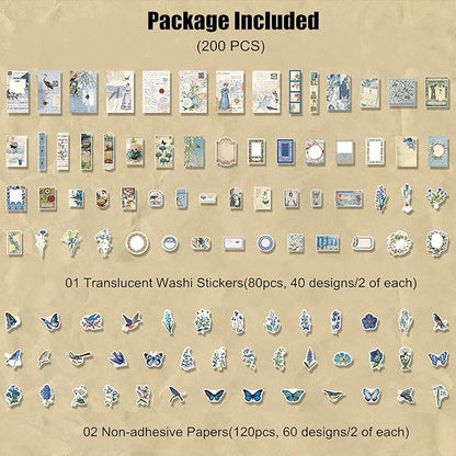 200PCS Vintage Scrapbooking Supplies Kit for Journaling, Scrapbook Sticker Paper Pack for for Bullet Journals Junk Journal Planners Aesthetic Cottagecore Room Decor Wall Art Collage Album