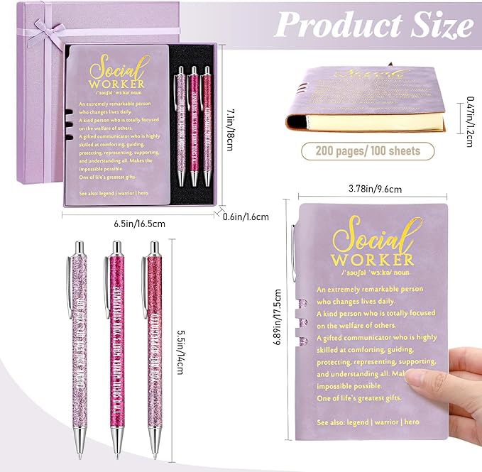 5 Pcs Employee Appreciation Gift Leather Journal Notebook 3 Ballpoint Pens with Box Thank You for Boss Emergency Nurses Medical Assistant Lady Coworker Teacher Social Worker(Purple)